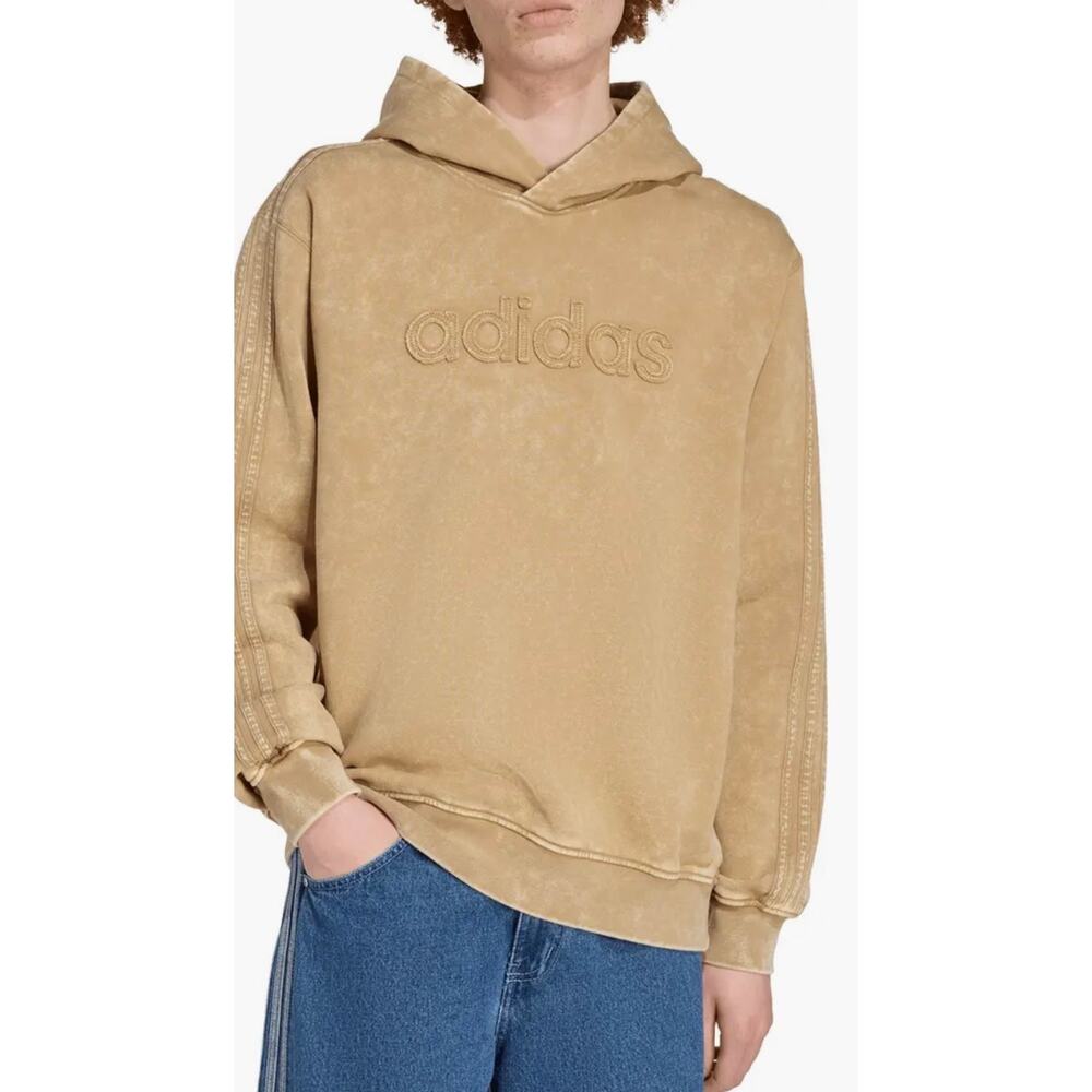 NEW ADIDAS ORIGINALS Men's Large Washed Cotton Blend Hoodie Tan